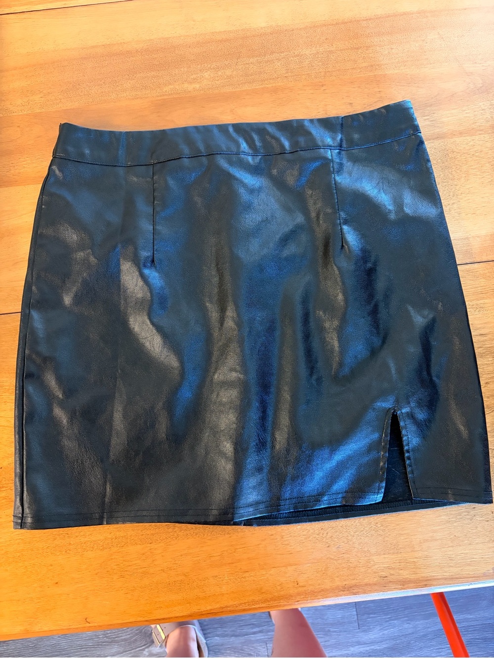 Lulus Black Faux Leather Mini Skirt with Front Slit